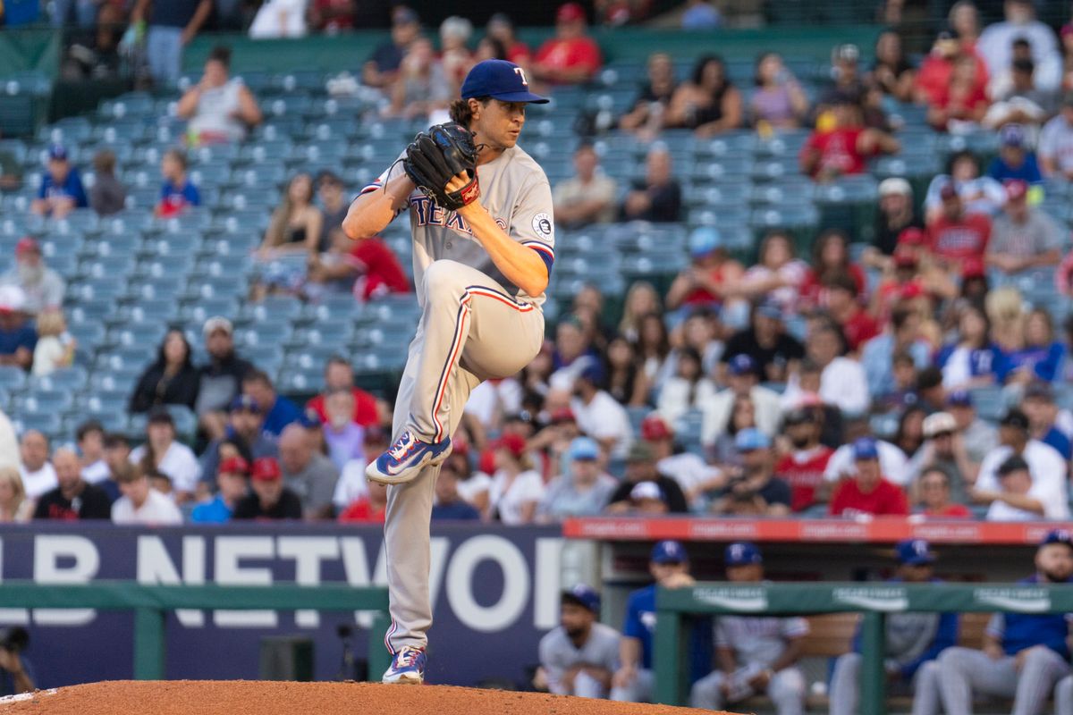 Texas Rangers pitcher Jacob deGrom (48) throws a pitch during the MLB game against the Los Angeles Angels, Monday July 28th, 2025 in Anaheim, California. Texas Rangers pitcher Jacob deGrom (48) throws a pitch during the MLB game against the Los Angeles Angels, Monday July 28th, 2025 in Anaheim, California.