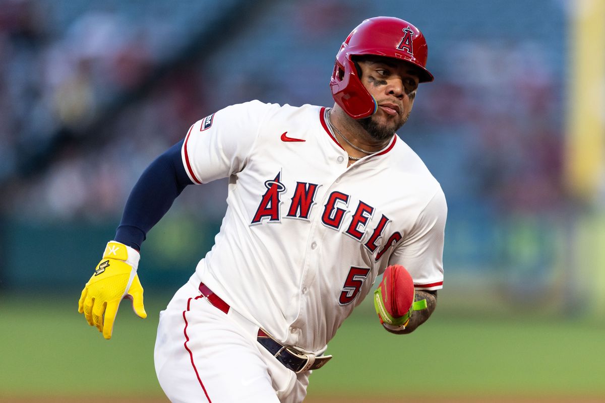 Los Angeles Angels third base Yoán Moncada (5) runs home during the MLB game against the Texas Rangers Tuesday July 30th, 2025 at Angel's Stadium in Anaheim, Calif. Los Angeles Angels third base Yoán Moncada (5) runs home during the MLB game against the Texas Rangers Tuesday July 30th, 2025 at Angel's Stadium in Anaheim, Calif.