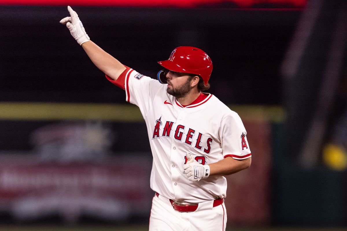 Los Angeles Angels first base Nolan Schanuel (18) celebrates his home run during the MLB game against the Texas Rangers Tuesday July 30th, 2025 at Angel's Stadium in Anaheim, Calif. Los Angeles Angels first base Nolan Schanuel (18) celebrates his home run during the MLB game against the Texas Rangers Tuesday July 30th, 2025 at Angel's Stadium in Anaheim, Calif.