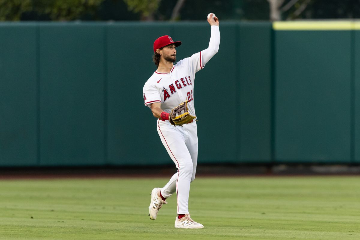 Los Angeles Angels outfielder Bryce Teodosio (22) debuts during the MLB game against the Chicago White Sox, Saturday, August 2nd 2025 at Angel's Stadium in Anaheim, Calif.