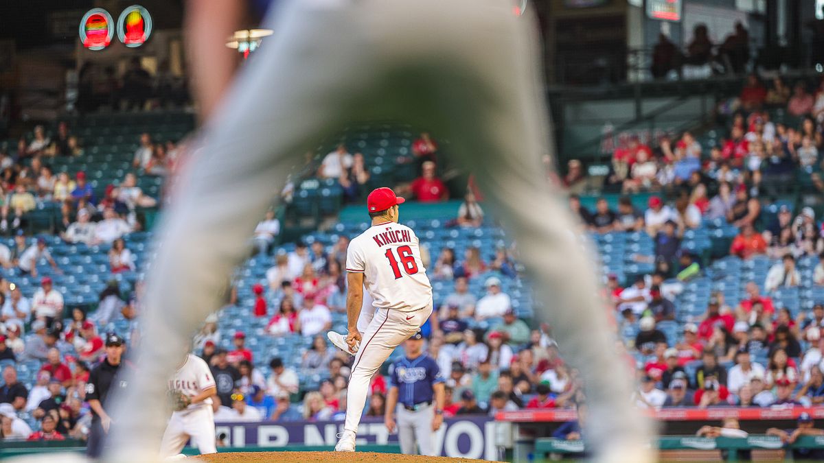 Yusei Kikuchi #16 of the Los Angeles Angels pitching against the Tampa Bay Rays at Angel Stadium of Anaheim on August 4, 2025 in Anaheim, California. Yusei Kikuchi #16 of the Los Angeles Angels pitching against the Tampa Bay Rays at Angel Stadium of Anaheim on August 4, 2025 in Anaheim, California.