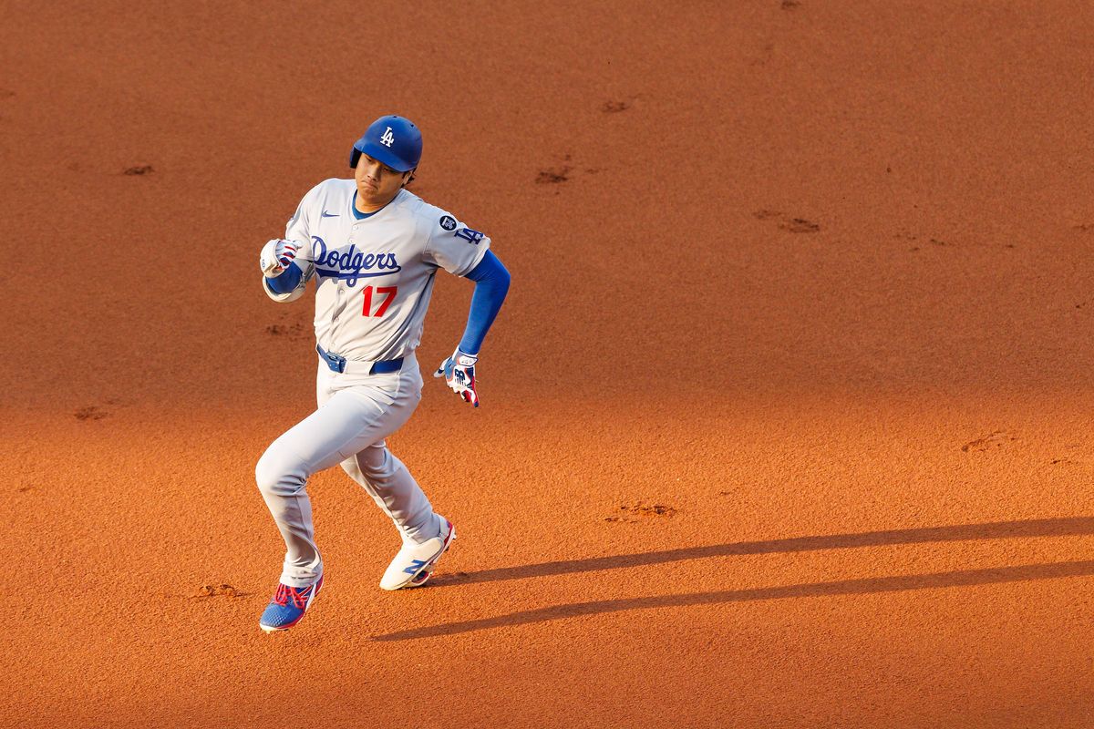 Shohei Ohtani #17 of the Los Angeles Dodgers runs during the game against the Los Angeles Angels at Angel Stadium of Anaheim on August 13, 2025 in Anaheim, California. 