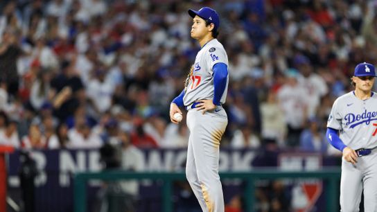 Shohei Ohtani #17 of the Los Angeles Dodgers reacts on the mound during the game against the Los Angeles Angels at Angel Stadium of Anaheim on August 13, 2025 in Anaheim, California.