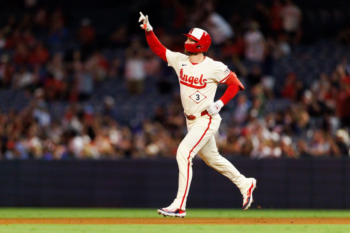 Taylor Ward #3 of the Los Angeles Angels celebrates a home run during the game against the Kansas City Royals at Angel Stadium of Anaheim on September 24, 2025 in Anaheim, California. Taylor Ward #3 of the Los Angeles Angels celebrates a home run during the game against the Kansas City Royals at Angel Stadium of Anaheim on September 24, 2025 in Anaheim, California.