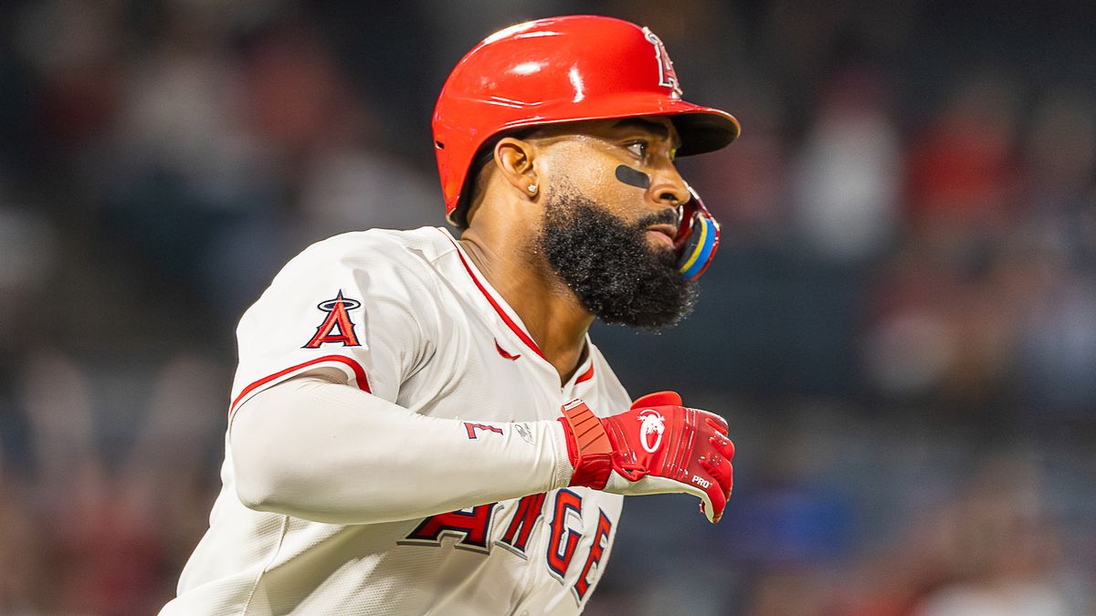 Jo Adell #7 of the Los Angeles Angels after his home run against the Kansas City Royals at the Angels Stadium on September 25, 2025 in Anaheim, California. Jo Adell #7 of the Los Angeles Angels after his home run against the Kansas City Royals at the Angels Stadium on September 25, 2025 in Anaheim, California.