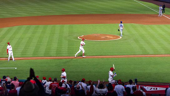 Nolan Scanuel #18 of the Los Angeles Angels after his home run against the Kansas City Royals at the Angels Stadium on September 25, 2025 in Anaheim, California.