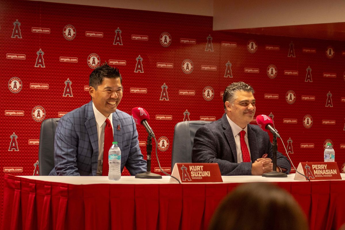 Kurt Suzuki addresses the media as he's introduced as Angels Manager alongside Angels GM Perry Minasian.