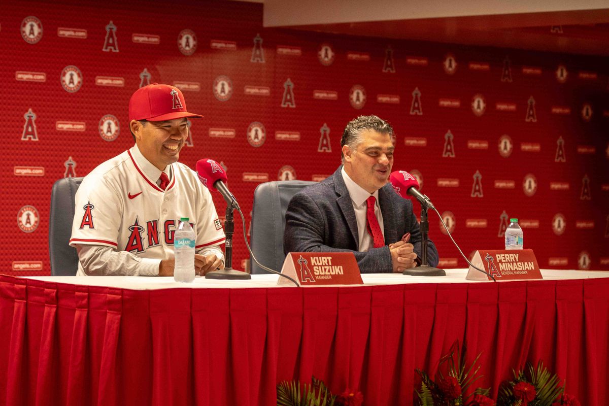 Kurt Suzuki addresses the media as he's introduced as Angels Manager alongside Angels GM Perry Minasian.