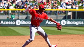 Angels option Christian Moore and Kyren Paris to Triple-A Salt Lake taken in Tempe (Los Angeles Angels). Photo by RJ Forbus - The Sporting Tribune 