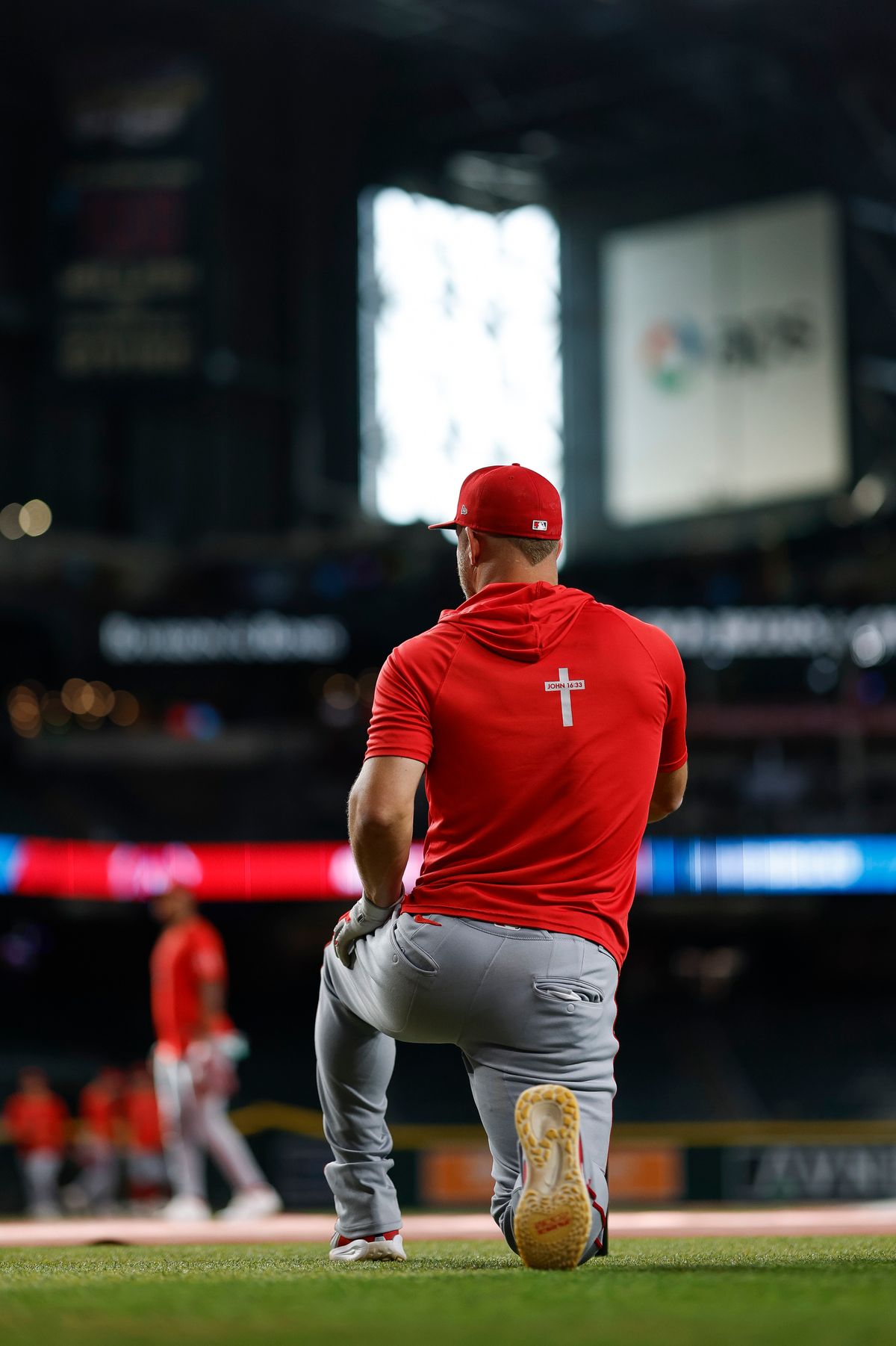 Mike Trout #27 of the Los Angeles Angels warms up on the field prior to a game against Arizona Diamondbacks at Chase Field on June 16, 2026 in Phoenix, Arizona. Mike Trout #27 of the Los Angeles Angels warms up on the field prior to a game against Arizona Diamondbacks at Chase Field on June 16, 2026 in Phoenix, Arizona.