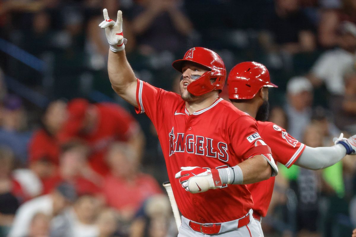 Mike Trout #27 of the Los Angeles Angels celebrates a home run against the Arizona Diamondbacks at Chase Field on June 16, 2026 in Phoenix, Arizona. Mike Trout #27 of the Los Angeles Angels celebrates a home run against the Arizona Diamondbacks at Chase Field on June 16, 2026 in Phoenix, Arizona.