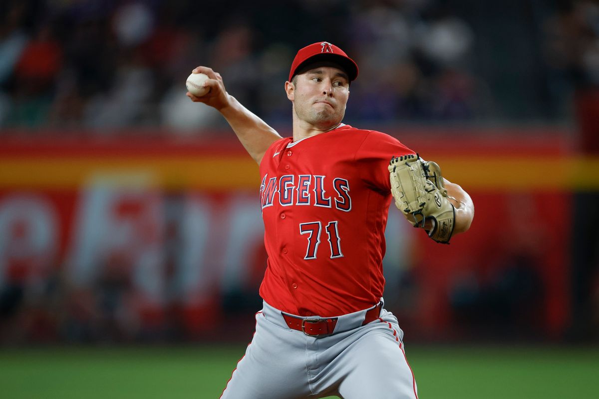 Brett Kerry #71 of the Los Angeles Angels throws a pitch against the Arizona Diamondbacks at Chase Field on June 16, 2026 in Phoenix, Arizona. Brett Kerry #71 of the Los Angeles Angels throws a pitch against the Arizona Diamondbacks at Chase Field on June 16, 2026 in Phoenix, Arizona.