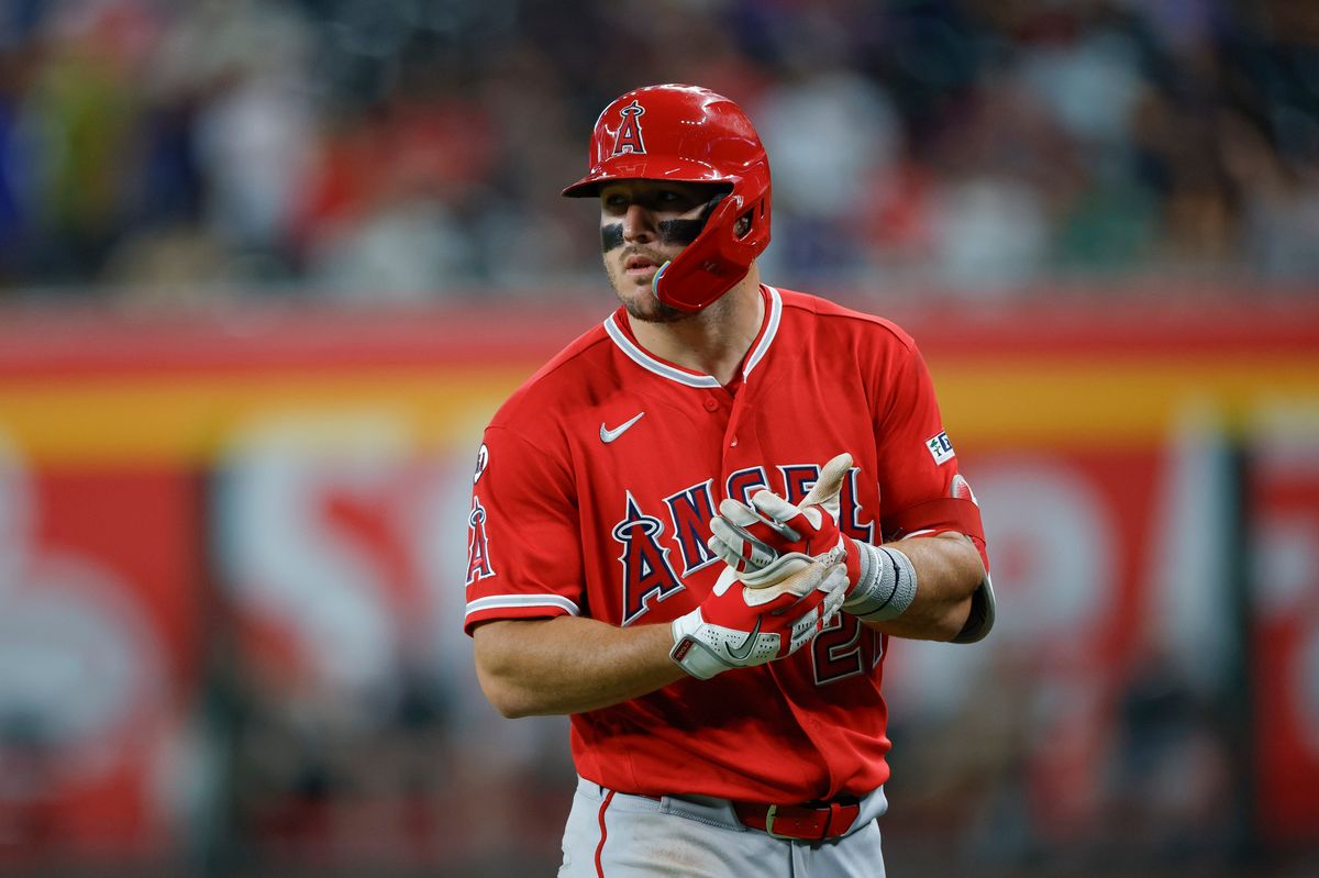 Mike Trout #27 of the Los Angeles Angels stands on the field against the Arizona Diamondbacks at Chase Field on June 16, 2026 in Phoenix, Arizona. Mike Trout #27 of the Los Angeles Angels stands on the field against the Arizona Diamondbacks at Chase Field on June 16, 2026 in Phoenix, Arizona.