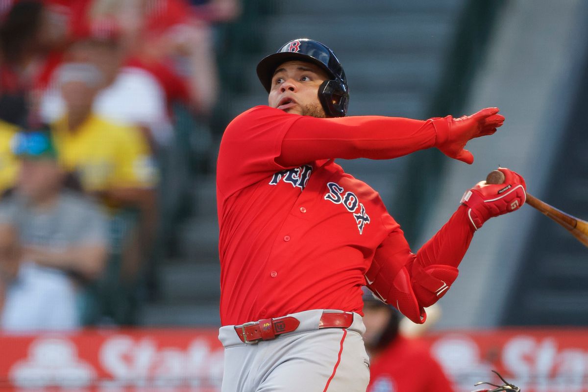 Willson Contreras #40 of the Boston Red Sox swings the bat against the Los Angeles Angels at Angel Stadium on July 3, 2026 in Anaheim, California. Willson Contreras #40 of the Boston Red Sox swings the bat against the Los Angeles Angels at Angel Stadium on July 3, 2026 in Anaheim, California.