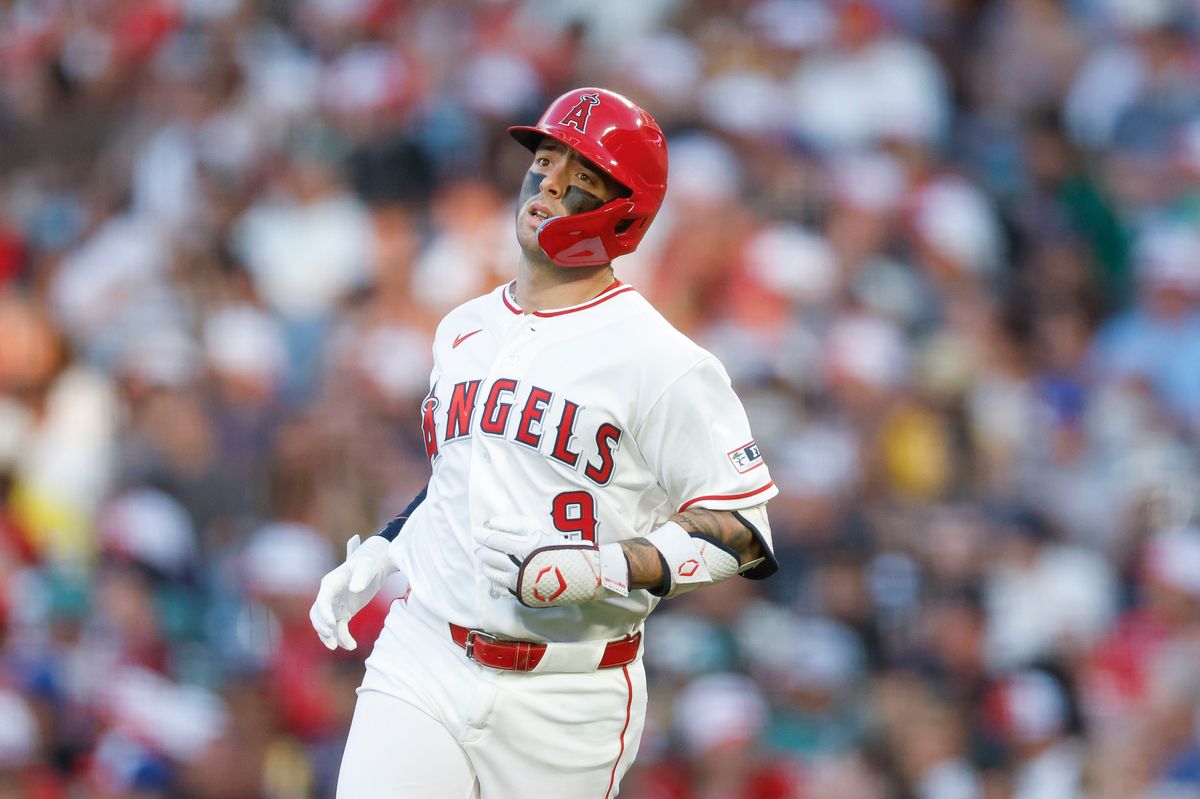 Zach Neto #9 of the Los Angeles Angels jogs back to the dugout against the Boston Red Sox at Angel Stadium on July 3, 2026 in Anaheim, California. Zach Neto #9 of the Los Angeles Angels jogs back to the dugout against the Boston Red Sox at Angel Stadium on July 3, 2026 in Anaheim, California.