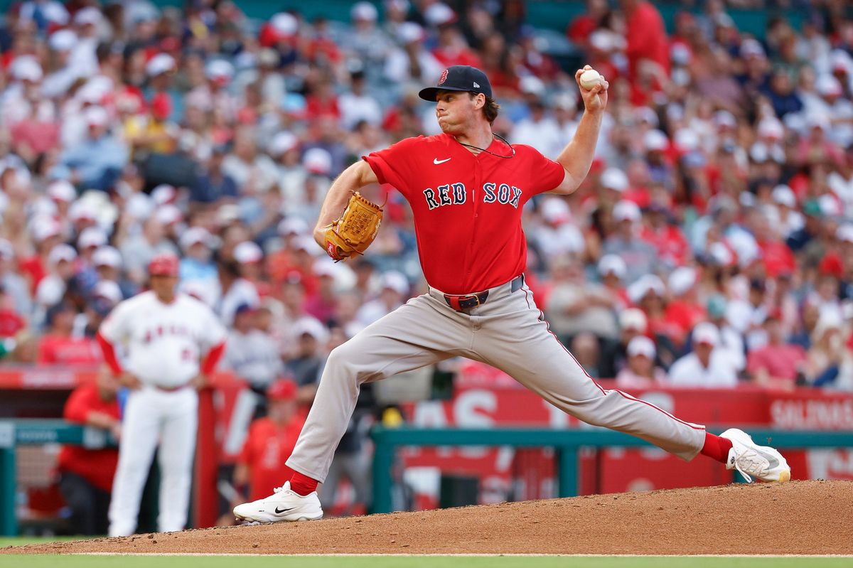 Jake Bennett #64 of the Boston Red Sox pitches against the Los Angeles Angels at Angel Stadium on July 3, 2026 in Anaheim, California. Jake Bennett #64 of the Boston Red Sox pitches against the Los Angeles Angels at Angel Stadium on July 3, 2026 in Anaheim, California.