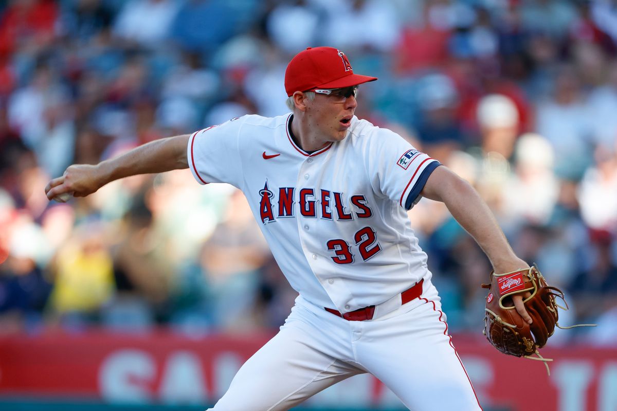 Ryan Johnson #32 of the Los Angeles Angels pitches against the Boston Red Sox at Angel Stadium of Anaheim on July 5, 2026 in Anaheim, California. Ryan Johnson #32 of the Los Angeles Angels pitches against the Boston Red Sox at Angel Stadium of Anaheim on July 5, 2026 in Anaheim, California.