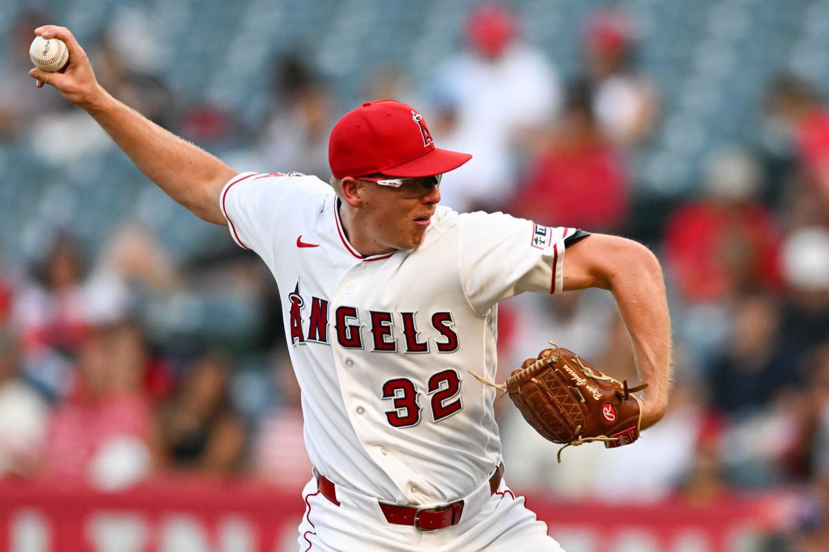 Los Angeles Angels starting pitcher Ryan Johnson (32) throws a pitch during a game between the Texas Rangers and the Los Angeles Angels on Tuesday, August 11, 2026 at Angels Stadium in Anaheim Calif. Los Angeles Angels starting pitcher Ryan Johnson (32) throws a pitch during a game between the Texas Rangers and the Los Angeles Angels on Tuesday, August 11, 2026 at Angels Stadium in Anaheim Calif.