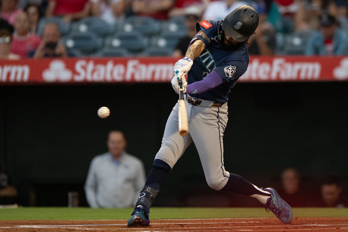 Seattle Mariners short stop J.P. Crawford (3) swings and makes contact during an MLB match between Seattle Mariners and Los Angeles Angels on Monday, September 14, 2026 at Angel Stadium in Anaheim, California. Seattle Mariners short stop J.P. Crawford (3) swings and makes contact during an MLB match between Seattle Mariners and Los Angeles Angels on Monday, September 14, 2026 at Angel Stadium in Anaheim, California.