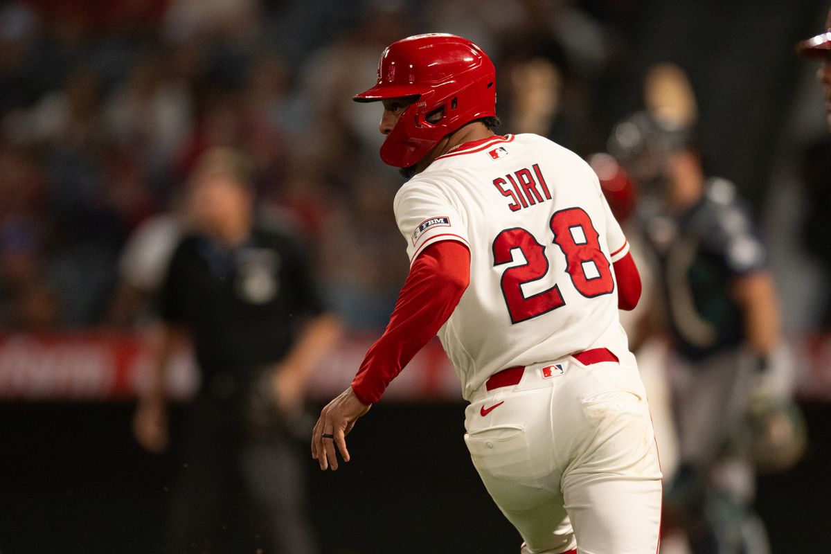 Los Angeles Angels center outfielder Jose Siri (28) runs to home plate during an MLB match between Seattle Mariners and Los Angeles Angels on Monday, September 14, 2026 at Angel Stadium in Anaheim, California. Los Angeles Angels center outfielder Jose Siri (28) runs to home plate during an MLB match between Seattle Mariners and Los Angeles Angels on Monday, September 14, 2026 at Angel Stadium in Anaheim, California.