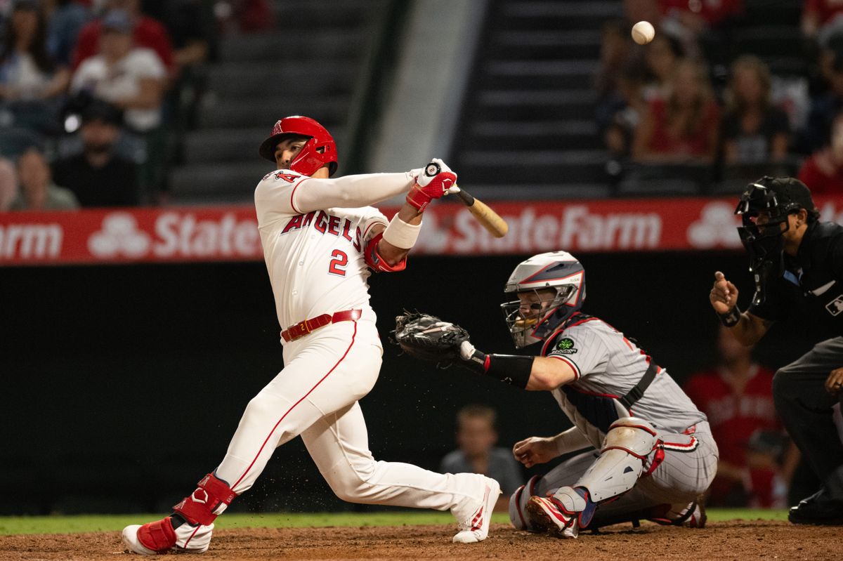 Los Angeles Angels second baseman Oswald Peraza (2) swings and hits a foul ball during an MLB match between Minnesota Twins and Los Angeles Angels on Saturday, September 19, 2026 at Angel Stadium in Anaheim, California. Los Angeles Angels second baseman Oswald Peraza (2) swings and hits a foul ball during an MLB match between Minnesota Twins and Los Angeles Angels on Saturday, September 19, 2026 at Angel Stadium in Anaheim, California.