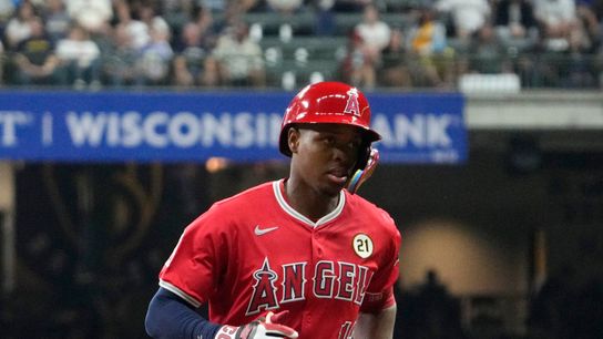 Denzer Guzmán hits first career home run for the Angels taken at American Family Field (Los Angeles Angels)