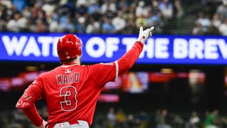 José Soriano exists early in Angels loss, Taylor Ward hits major milestone taken at American Family Field (Los Angeles Angels). Photo by Benny Sieu-Imagn Images