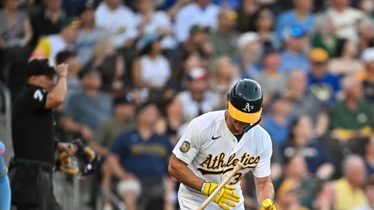 The Las Vegas Athletics right fielder Colby Thomas (32) grounds out during the MLB game against the Milwaukee Brewers Tuesday June 9th, 2026 in Las Vegas, NV.s The Las Vegas Athletics right fielder Colby Thomas (32) grounds out during the MLB game against the Milwaukee Brewers Tuesday June 9th, 2026 in Las Vegas, NV.s