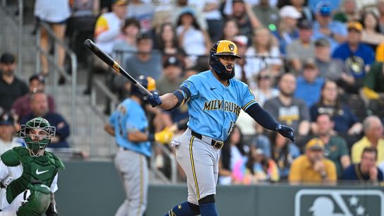 The Milwaukee Brewers 3rd baseman Luis Rengifo (13) takes a swing during the MLB game against the Milwaukee Brewers Tuesday June 9th, 2026 in Las Vegas, NV.s The Milwaukee Brewers 3rd baseman Luis Rengifo (13) takes a swing during the MLB game against the Milwaukee Brewers Tuesday June 9th, 2026 in Las Vegas, NV.s