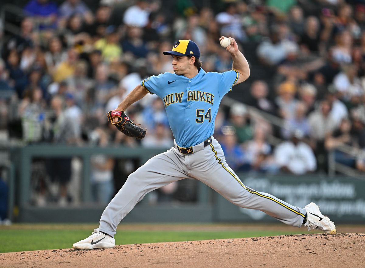The Milwaukee Brewers left-handed pitcher Robert Gasser (54) pitches during the MLB game against Las Vegas Athletics Tuesday June 9th, 2026 in Las Vegas, NV.s