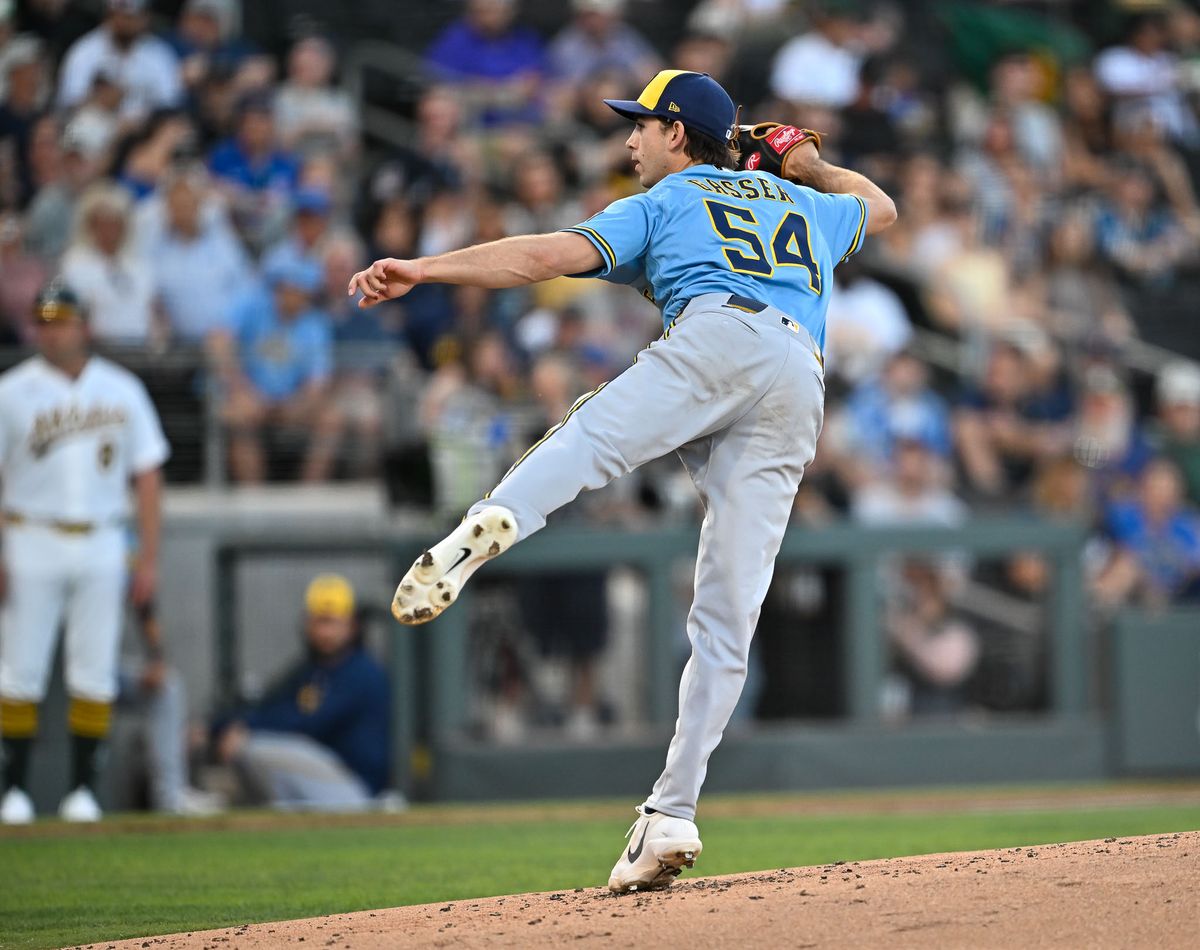 The Milwaukee Brewers left-handed pitcher Robert Gasser (54) pitches during the MLB game against the Milwaukee Brewers Tuesday June 9th, 2026 in Las Vegas, NV.s