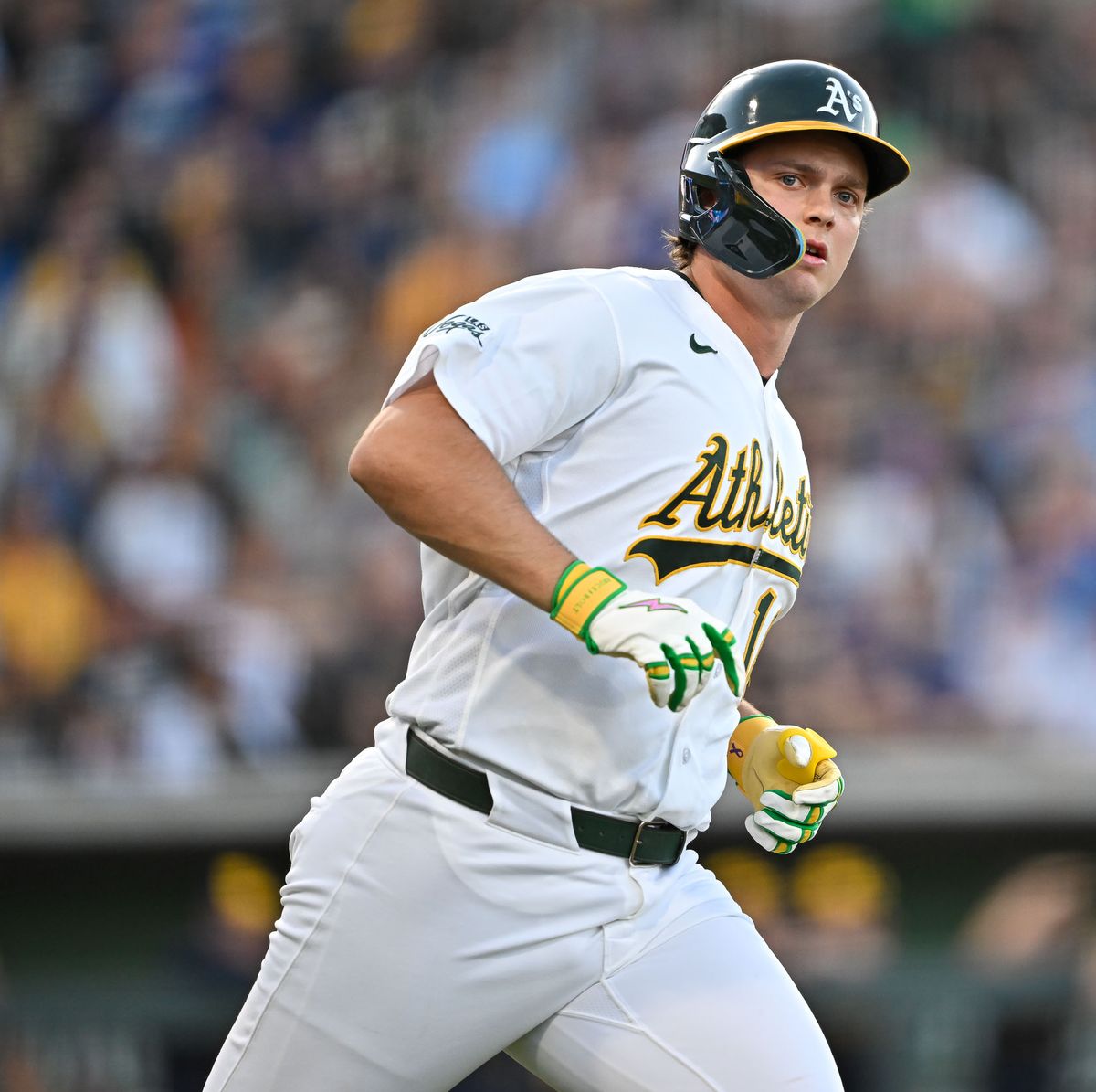 The Las Vegas Athletics first baseman Nick Kurtz (16) rounds first base during his home run during the MLB game against the Milwaukee Brewers Tuesday June 9th, 2026 in Las Vegas, NV.s