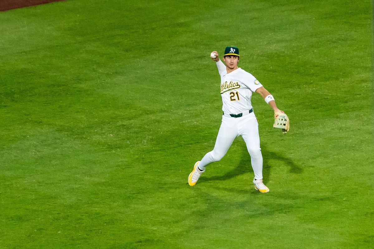 Athletics outfielder Tyler Soderstrom (21) throws the ball towards the in-field during a MLB game between the The Athletics and the Milwaukee Brewers, Wednesday June 10, 2026 in Las Vegas, Nev. Athletics outfielder Tyler Soderstrom (21) throws the ball towards the in-field during a MLB game between the The Athletics and the Milwaukee Brewers, Wednesday June 10, 2026 in Las Vegas, Nev.