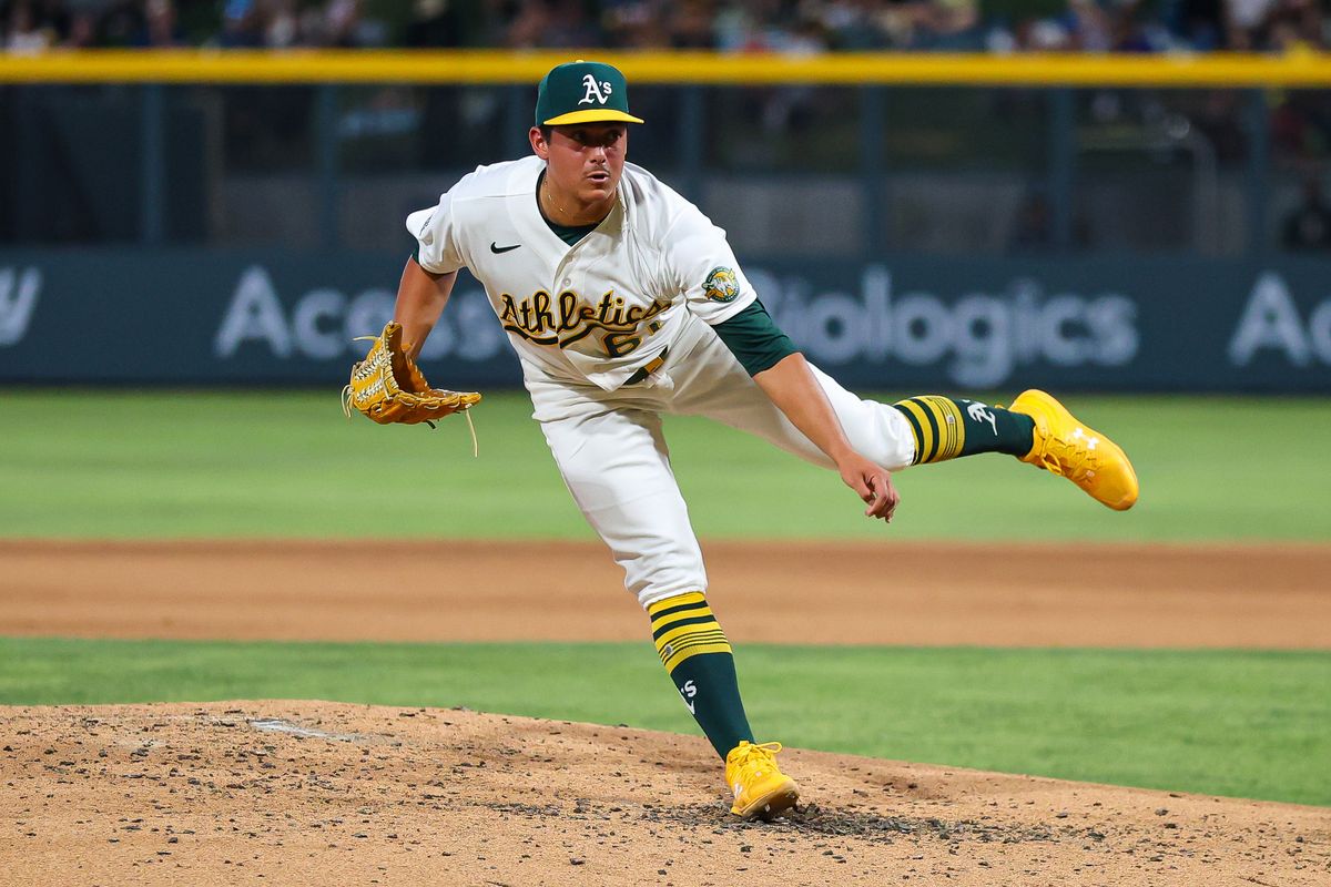 Athletics LHP Gage Jump (61) throws a pitch against the Colorado Rockies on Friday June 12, 2026, at the Las Vegas Ballpark in Las Vegas, Nevada.