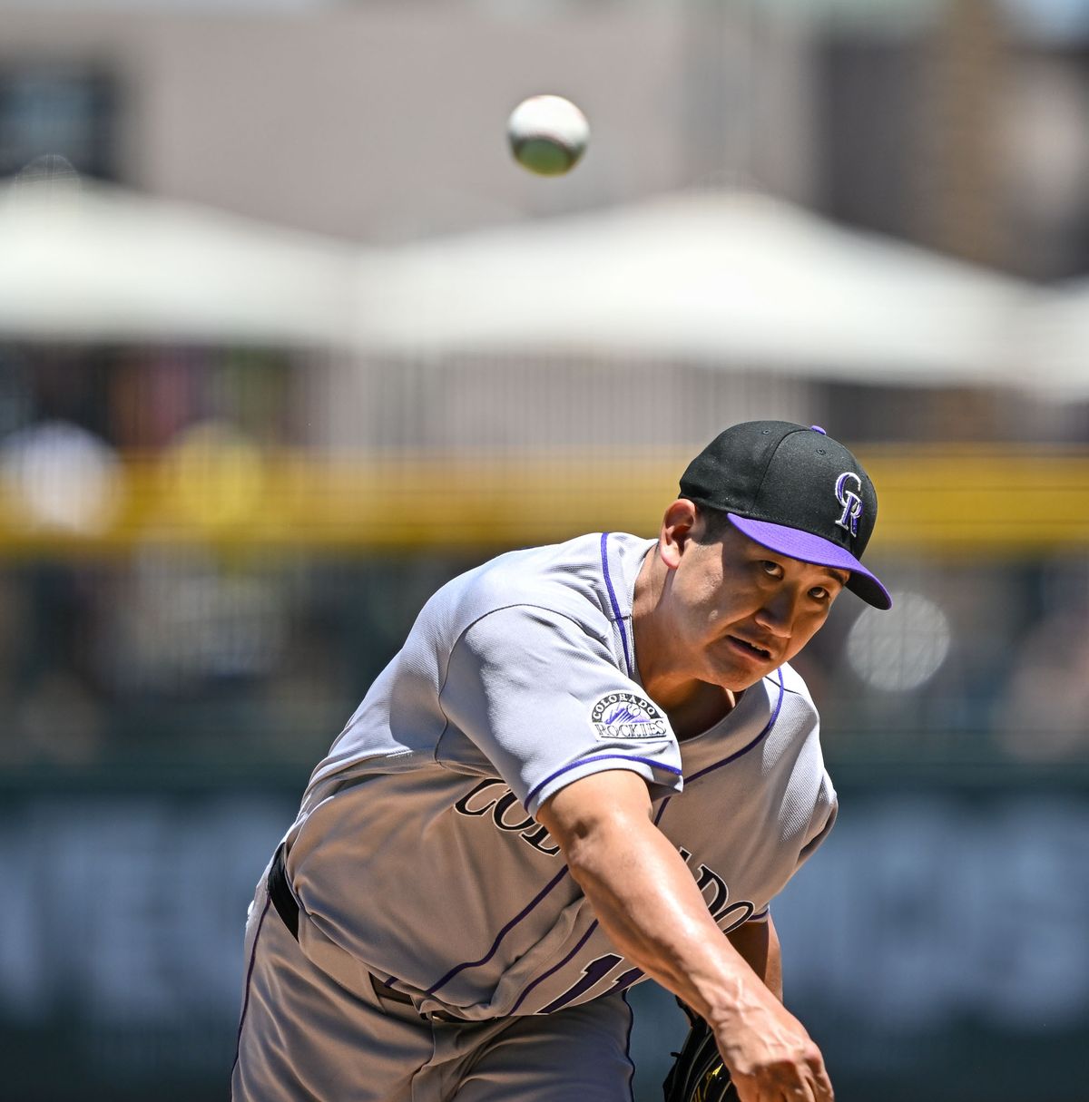 The Colorado Rockies right handed pitcher Tomoyuki Sugano (11) pitches during the MLB game against the Las Vegas Athletics Sunday June 14th, 2026 in Las Vegas, NV.