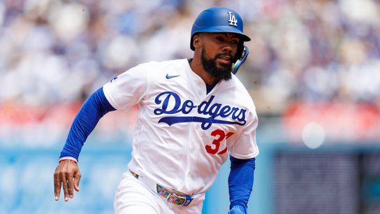 Teoscar Hernandez #37 of the Los Angeles Dodgers runs during the game against the Chicago Cubs at Dodger Stadium on April 26, 2026 in Los Angeles, California. Teoscar Hernandez #37 of the Los Angeles Dodgers runs during the game against the Chicago Cubs at Dodger Stadium on April 26, 2026 in Los Angeles, California.