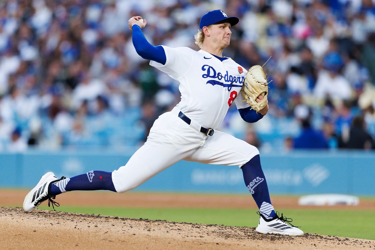 Emmet Sheehan #80 of the Los Angeles Dodgers pitches during the game against the Colorado Rockies at Dodger Stadium on May 25, 2026 in Los Angeles, California. Emmet Sheehan #80 of the Los Angeles Dodgers pitches during the game against the Colorado Rockies at Dodger Stadium on May 25, 2026 in Los Angeles, California.