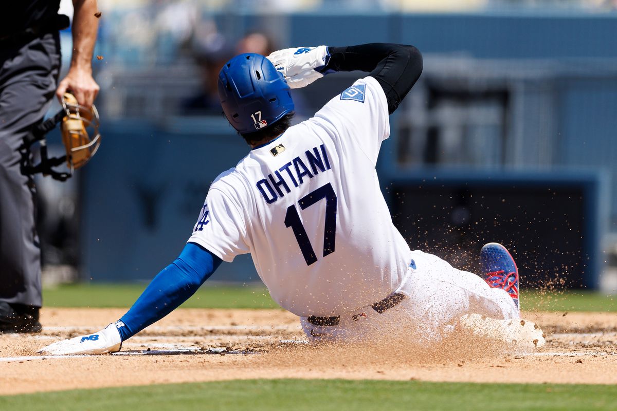 Shohei Ohtani #17 of the Los Angeles Dodgers slides during the game against the Los Angeles Angels at Dodger Stadium on June 7, 2026 in Los Angeles, California. Shohei Ohtani #17 of the Los Angeles Dodgers slides during the game against the Los Angeles Angels at Dodger Stadium on June 7, 2026 in Los Angeles, California.