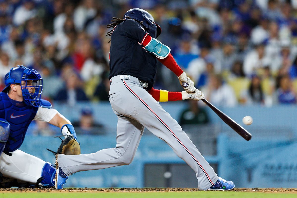 CJ Abrams #5 of the Washington Nationals hits a home run during the game against the Los Angeles Dodgers at Dodger Stadium on September 6, 2026 in Los Angeles, California. CJ Abrams #5 of the Washington Nationals hits a home run during the game against the Los Angeles Dodgers at Dodger Stadium on September 6, 2026 in Los Angeles, California.
