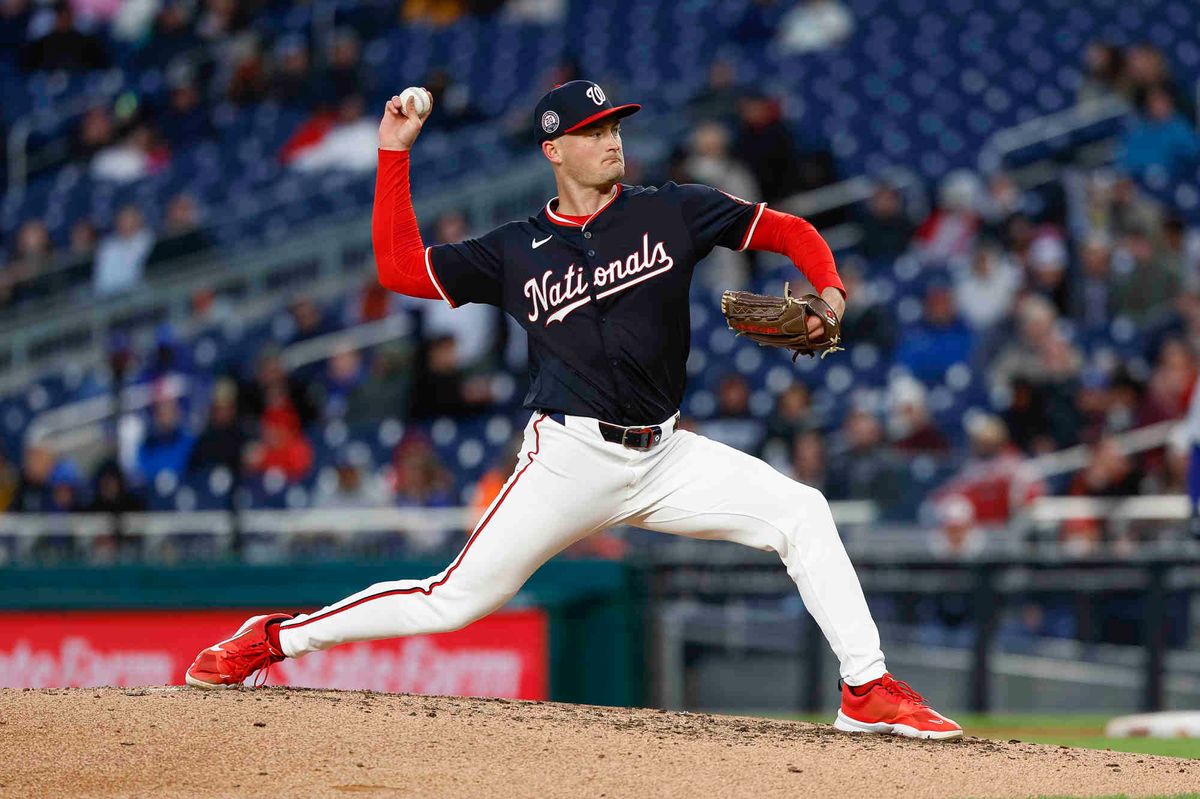 Brad Lord #61 of the Washington Nationals throws a pitch during a game against the Los Angeles Dodgers at Nationals Park on April 08, 2025 in Washington, DC. Brad Lord #61 of the Washington Nationals throws a pitch during a game against the Los Angeles Dodgers at Nationals Park on April 08, 2025 in Washington, DC.
