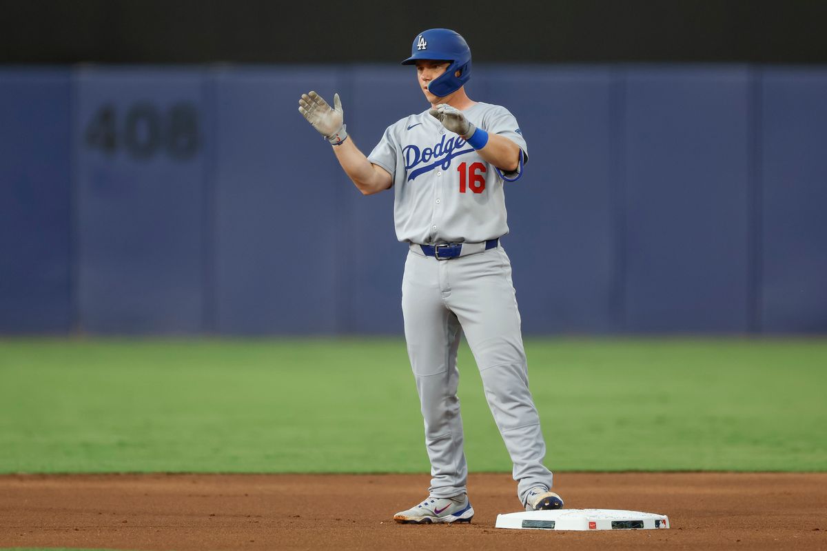 Will Smith #16 of the Los Angeles Dodgers celebrates against the Tampa Bay Rays at George M. Steinbrenner Field on August 01, 2025 in Tampa, Florida.