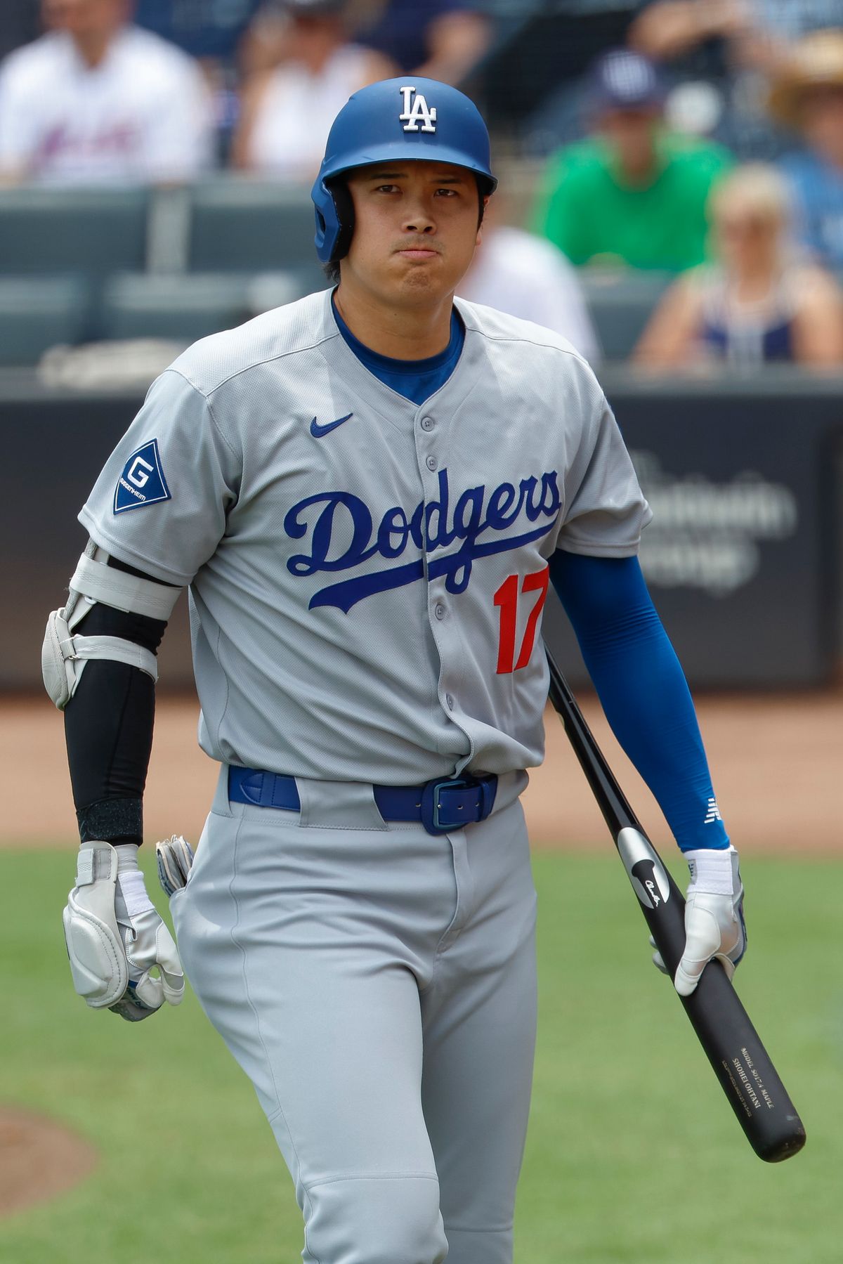 Shohei Ohtani #17 of the Los Angeles Dodgers reacts against the Tampa Bay Rays at George M. Steinbrenner Field on August 02, 2025 in Tampa, Florida.