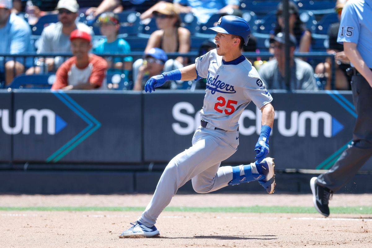 Tommy Edman #25 of the Los Angeles Dodgers reacts against the Tampa Bay Rays at George M. Steinbrenner Field on August 03, 2025 in Tampa, Florida.