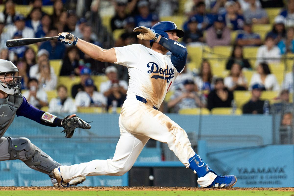 Los Angeles Dodgers catcher Ben Rortvedt (47) gets a single during an MLB baseball game against the Colorado Rockies, Wednesday September 10th, 2025 in Los Angeles, California. Los Angeles Dodgers catcher Ben Rortvedt (47) gets a single during an MLB baseball game against the Colorado Rockies, Wednesday September 10th, 2025 in Los Angeles, California.