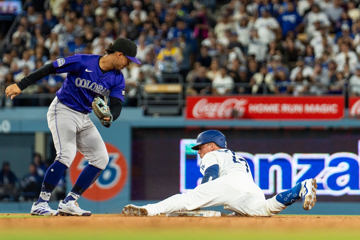 Los Angeles Dodgers catcher Ben Rortvedt (47) slides into second base safely during an MLB baseball game against the Colorado Rockies, Wednesday September 10th, 2025 in Los Angeles, California. Los Angeles Dodgers catcher Ben Rortvedt (47) slides into second base safely during an MLB baseball game against the Colorado Rockies, Wednesday September 10th, 2025 in Los Angeles, California.