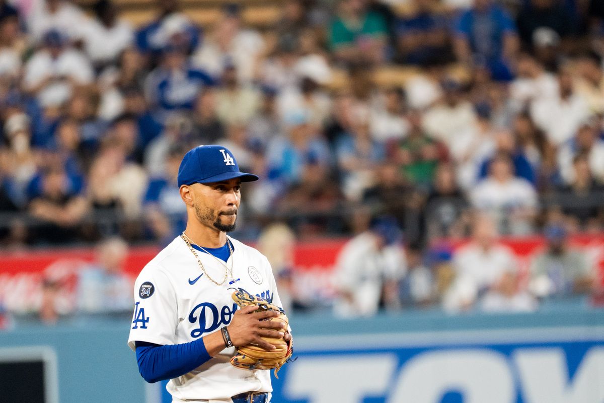 Los Angeles Dodgers infielder Mookie Betts (50) during an MLB baseball game against the Philadelphia Phillies, Monday September 15th, 2025 in Los Angeles, California. 