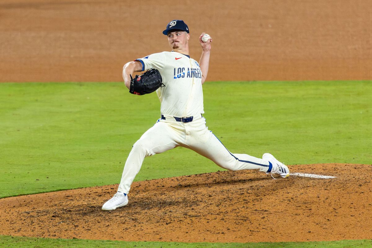 Jack Dreyer #86 of the Los Angeles Dodgers pitches for the save during an MLB game against the San Francisco Giants at Dodger Stadium on September 20, 2025 in Los Angeles, California. Jack Dreyer #86 of the Los Angeles Dodgers pitches for the save during an MLB game against the San Francisco Giants at Dodger Stadium on September 20, 2025 in Los Angeles, California.
