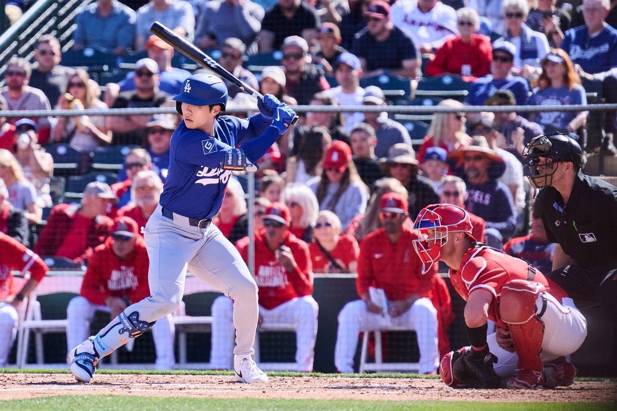 The Los Angeles Dodgers infielder Hyeseong Kim (6) at bat against the Los Angeles Angels, February 21st, 2026 in Tempe Arizona. The Los Angeles Dodgers infielder Hyeseong Kim (6) at bat against the Los Angeles Angels, February 21st, 2026 in Tempe Arizona.