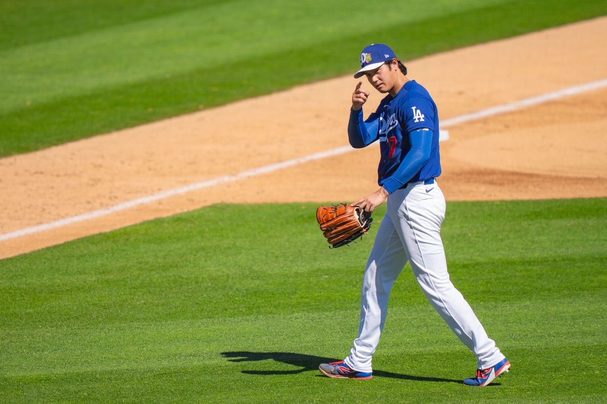 Los Angeles Dodgers pitcher Shoehei Ohtani (17) leaving the field after being relieved in the 5th inning during an MLB spring training baseball game against the San Fransisco Giants on March 18th, 2026 in Glendale, AZ.