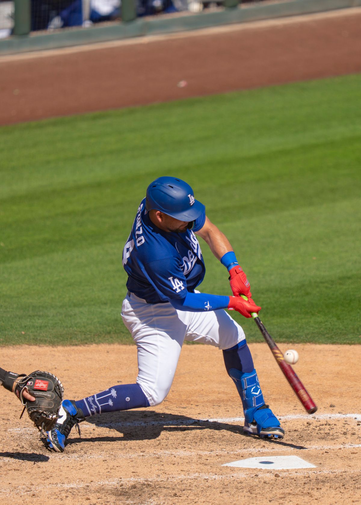 Los Angeles Dodgers outfielder Eliezer Alfonzo (64) at bat during an MLB spring training baseball game against the San Fransisco Giants on March 18th, 2026 in Glendale, AZ.